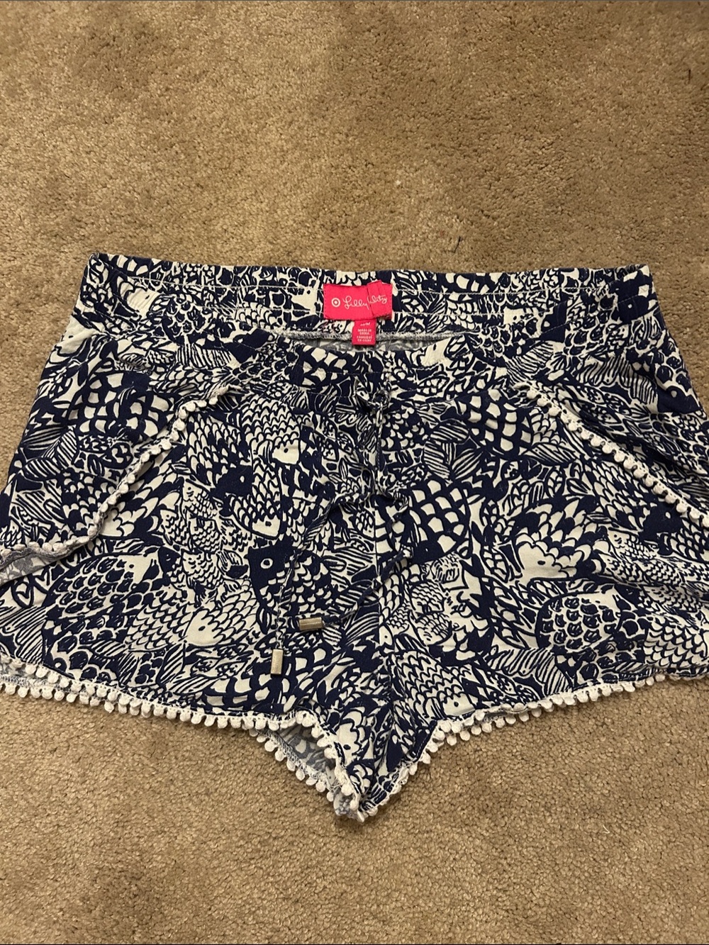 Lilly Pulitzer for Target Navy and White Printed Pom-Pom Hem Shorts